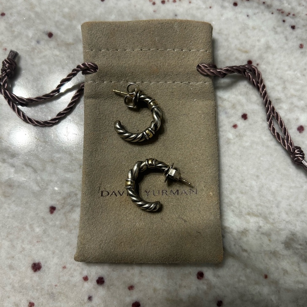 David Yurman Twisted Silver and Gold Earrings
